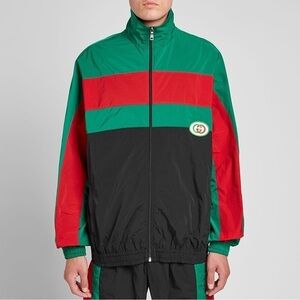 Gucci Oversized Nylon Track Jacket Water Repellent Black Green Red Mens Sz M